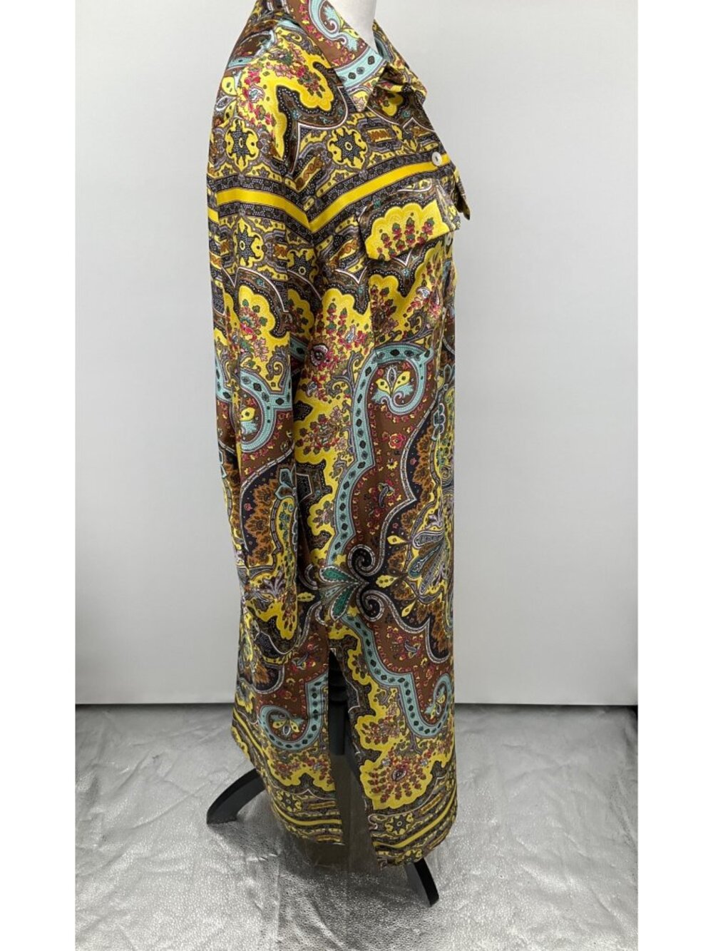 ZARA size XL Yellow Printed Tunic dress w/ Pockets NEW Boho Chic button front - Picture 3 of 10